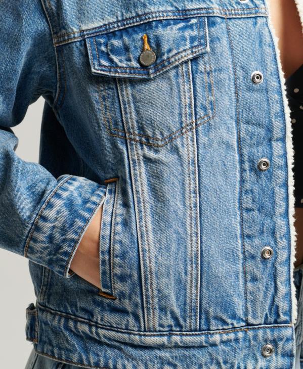 Superdry femmes veste sherpa boyfriend D64Z5680 vêtements bleu clair
