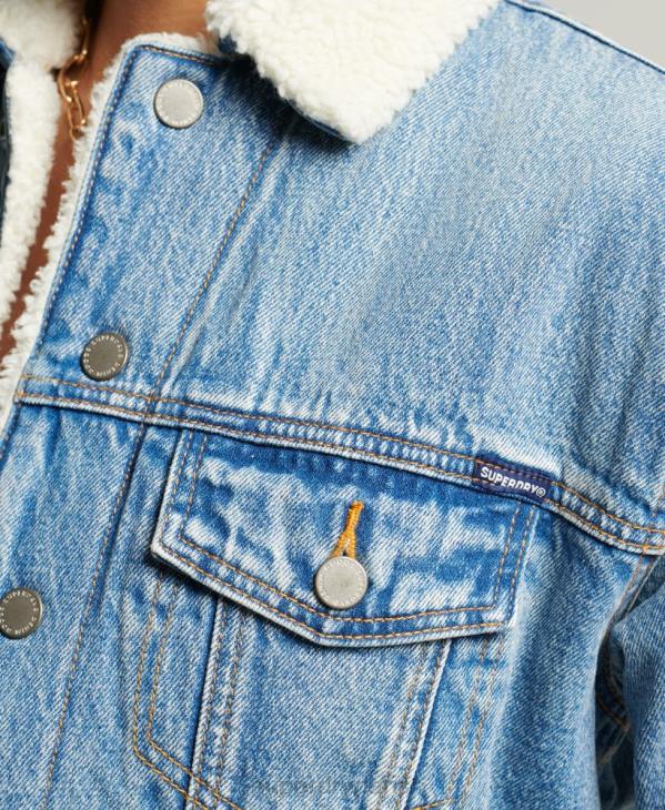 Superdry femmes veste sherpa boyfriend D64Z5680 vêtements bleu clair