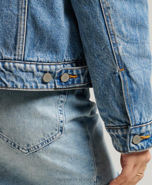 Superdry femmes veste sherpa boyfriend D64Z5680 vêtements bleu clair