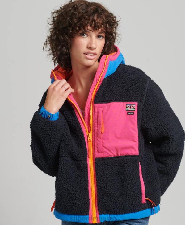 Superdry femmes veste sherpa à capuche D64Z5722 vêtements marine
