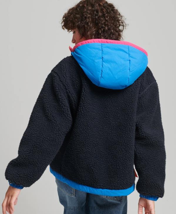 Superdry femmes veste sherpa à capuche D64Z5722 vêtements marine