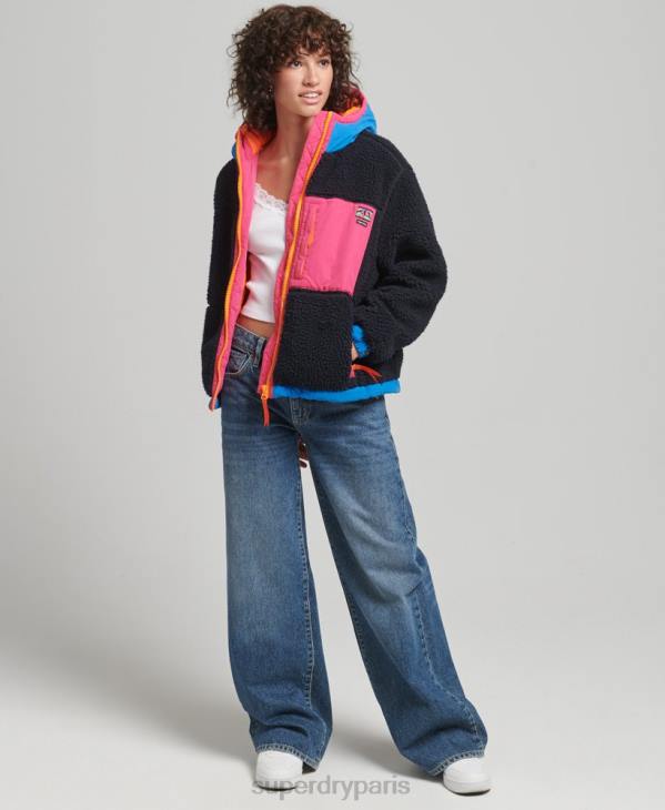 Superdry femmes veste sherpa à capuche D64Z5722 vêtements marine