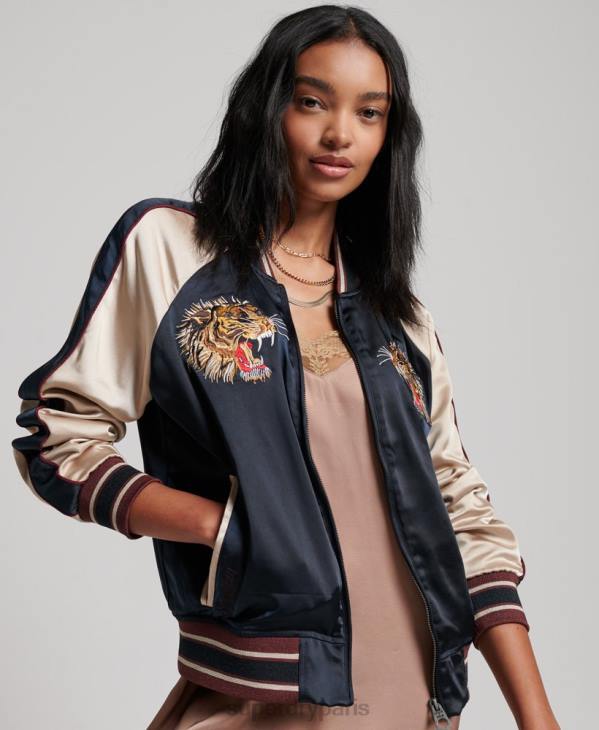 Superdry femmes veste sukajan brodée vintage D64Z3512 vêtements marine
