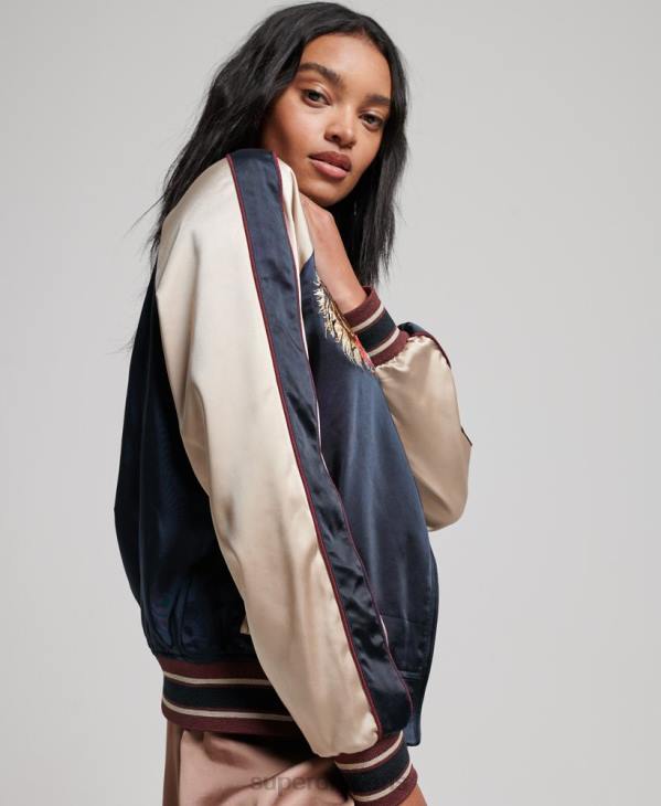 Superdry femmes veste sukajan brodée vintage D64Z3512 vêtements marine