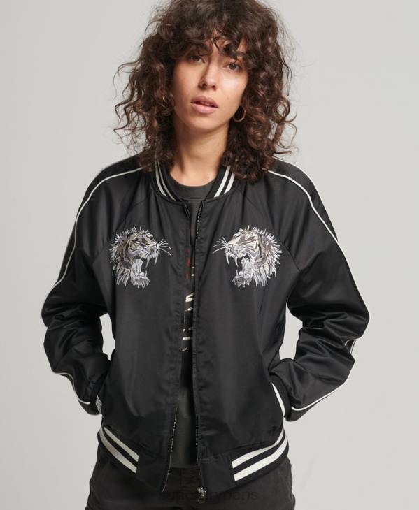 Superdry femmes veste sukajan vintage D64Z3542 vêtements gris foncé