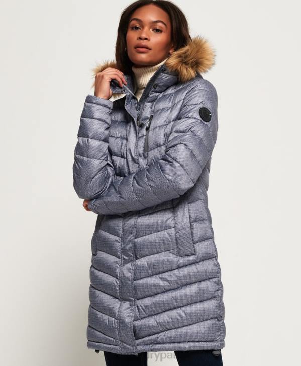 Superdry femmes veste super fuji en fausse fourrure à chevrons D64Z3829 vêtements gris clair