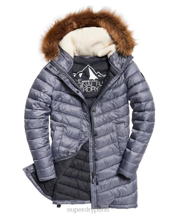Superdry femmes veste super fuji en fausse fourrure à chevrons D64Z3829 vêtements gris clair