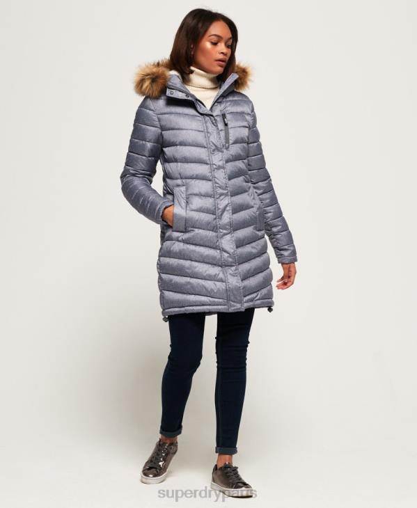 Superdry femmes veste super fuji en fausse fourrure à chevrons D64Z3829 vêtements gris clair