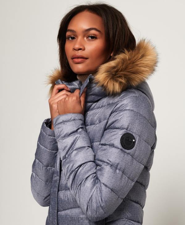Superdry femmes veste super fuji en fausse fourrure à chevrons D64Z3829 vêtements gris clair