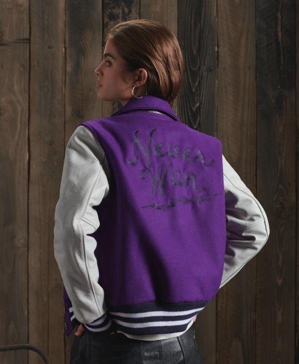 Superdry femmes veste universitaire en cuir sec édition limitée D64Z5664 vêtements violet