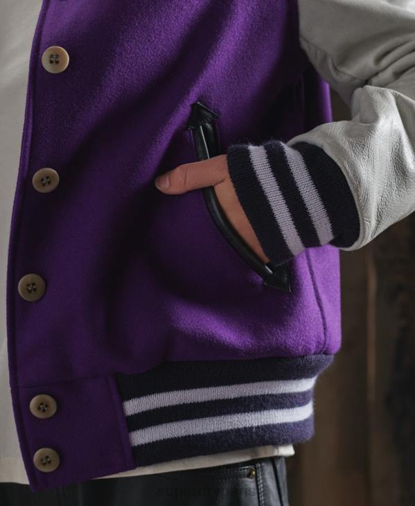 Superdry femmes veste universitaire en cuir sec édition limitée D64Z5664 vêtements violet