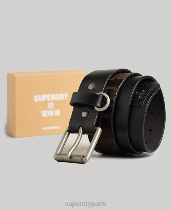 Superdry Hommes coffret cadeau ceinture en cuir gaufré D64Z6453 accessoires noir