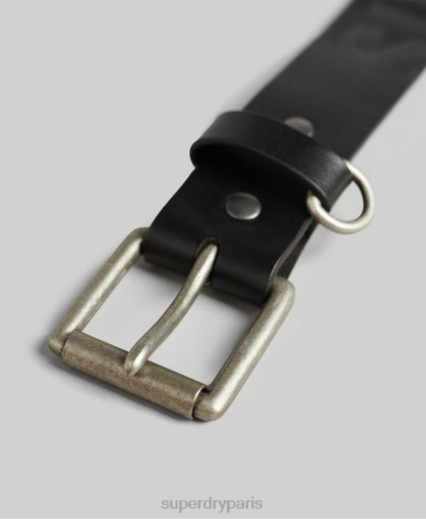 Superdry Hommes coffret cadeau ceinture en cuir gaufré D64Z6453 accessoires noir