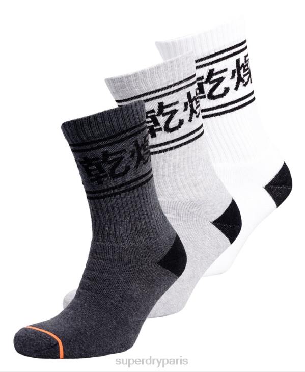 Superdry Hommes Lot de trois paires de chaussettes en coton bio Trophée D64Z1882 accessoires gris foncé