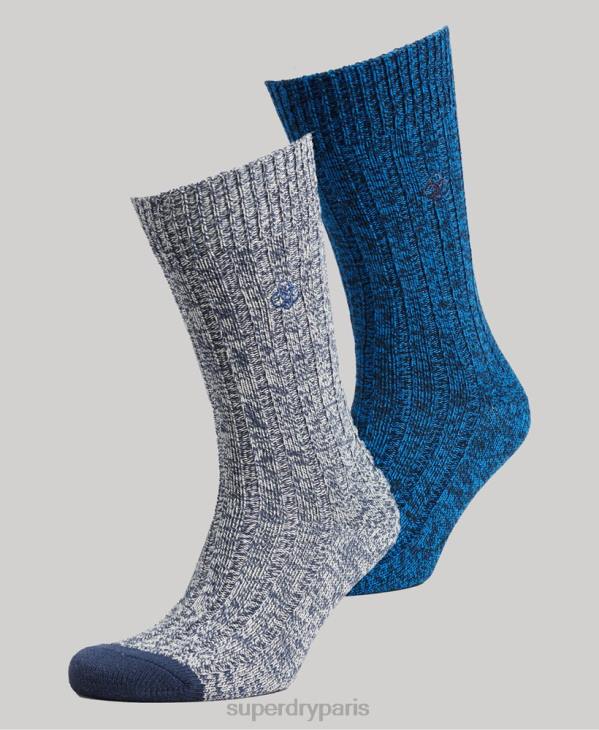 Superdry Hommes lot de chaussettes torsadées en coton bio D64Z1756 accessoires bleu