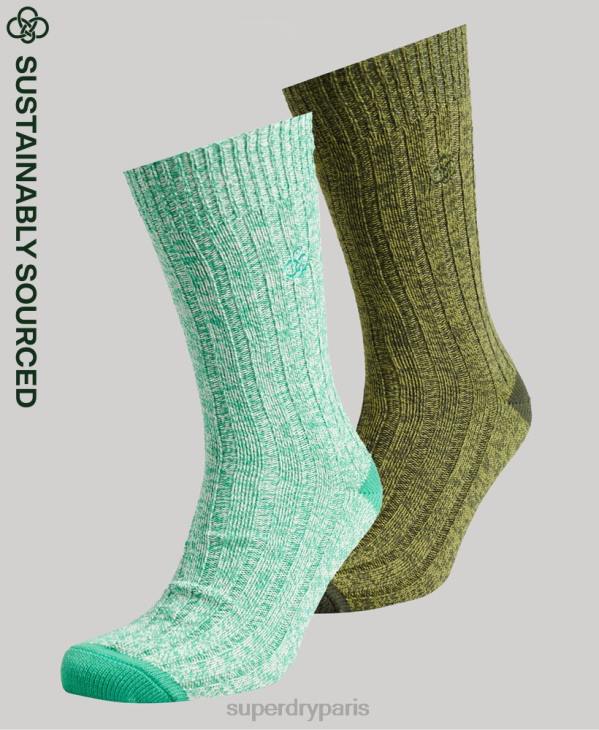 Superdry Hommes lot de chaussettes torsadées en coton bio D64Z1763 accessoires vert