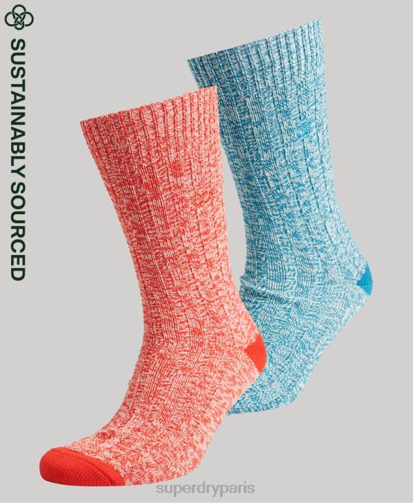 Superdry Hommes lot de chaussettes torsadées en coton bio D64Z1764 accessoires bleu