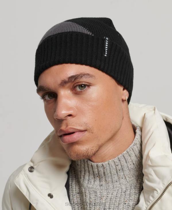 Superdry Hommes bonnet à revers pare-neige D64Z1695 accessoires noir
