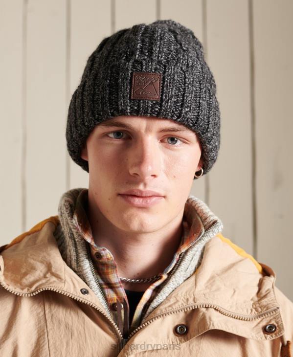 Superdry Hommes bonnet torsadé trawler D64Z1806 accessoires gris foncé