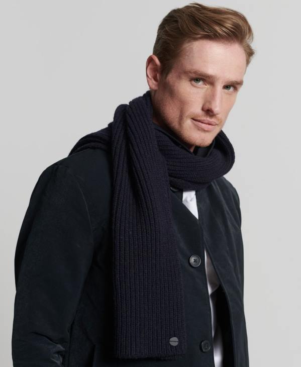 Superdry Hommes écharpe côtelée premium studios D64Z1813 accessoires marine