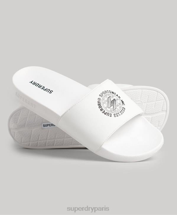 Superdry Hommes curseurs de piscine imprimés par code D64Z1927 chaussures blanc