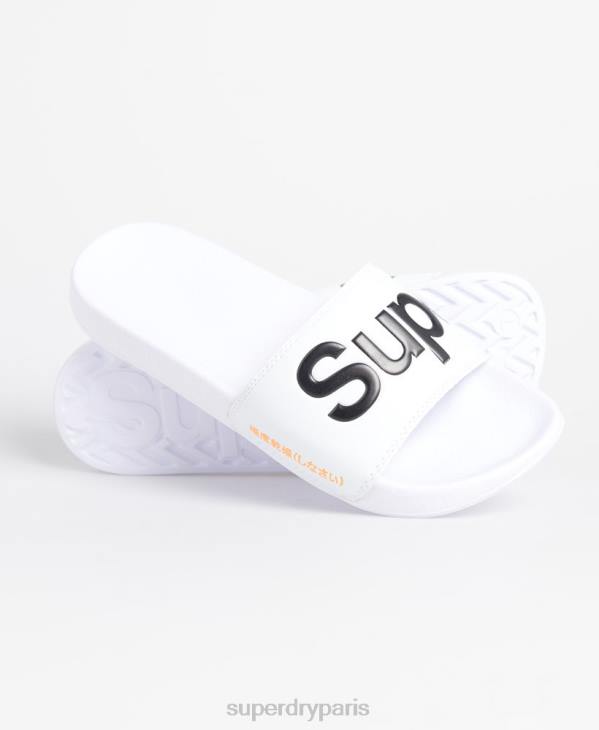 Superdry Hommes curseurs à logo classique D64Z1939 chaussures blanc
