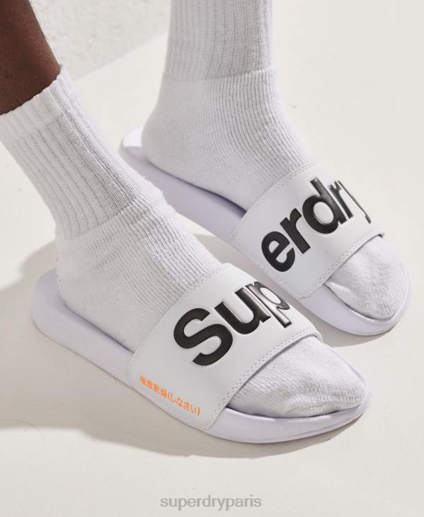 Superdry Hommes curseurs à logo classique D64Z1939 chaussures blanc