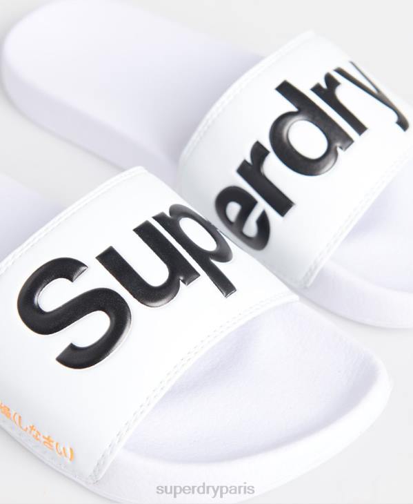 Superdry Hommes curseurs à logo classique D64Z1939 chaussures blanc