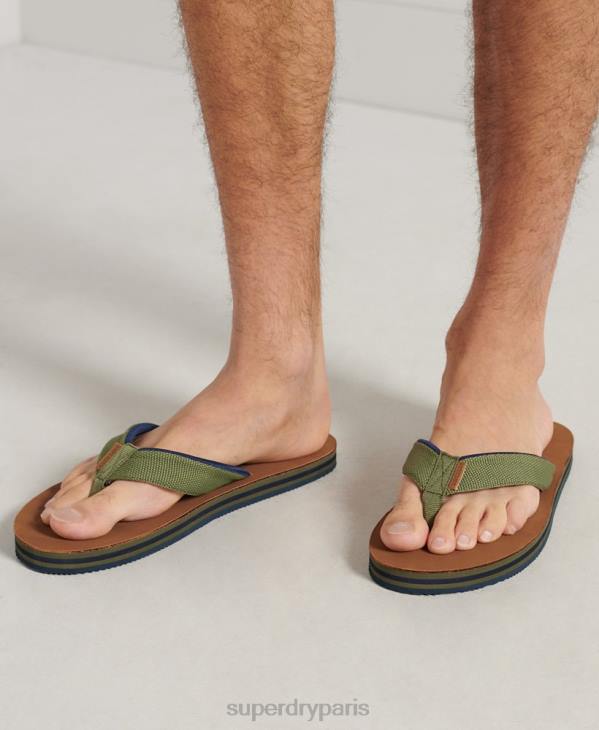 Superdry Hommes tongs en cuir de surf D64Z6478 chaussures kaki