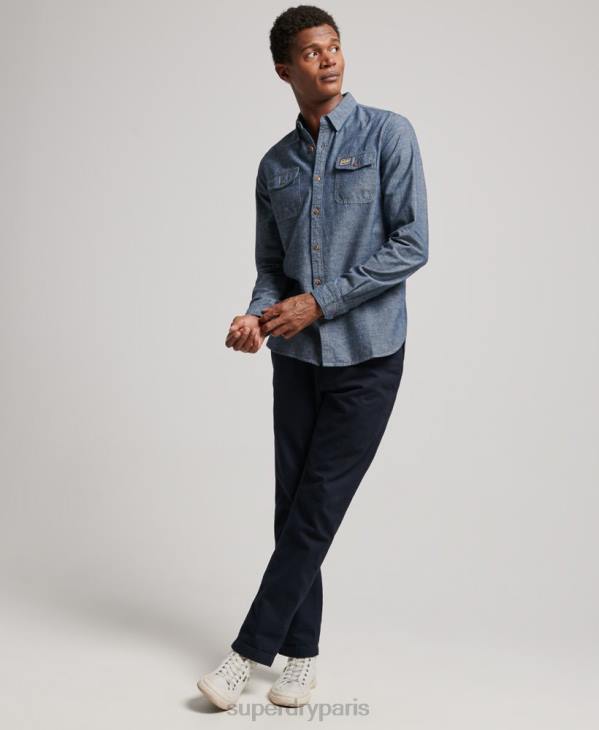 Superdry Hommes chemise Trailman en chambray D64Z84 vêtements bleu