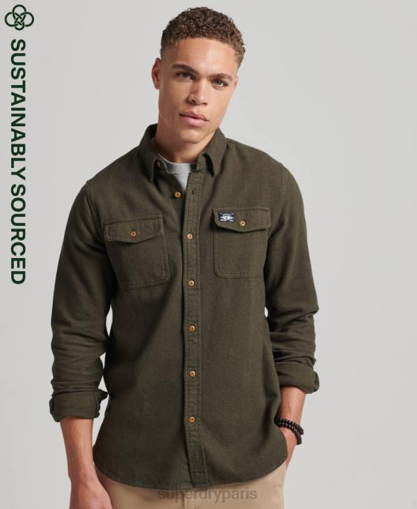 Superdry Hommes chemise Trailsman en flanelle de coton bio D64Z168 vêtements kaki