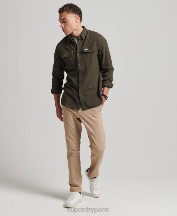 Superdry Hommes chemise Trailsman en flanelle de coton bio D64Z168 vêtements kaki