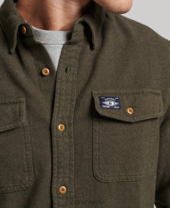 Superdry Hommes chemise Trailsman en flanelle de coton bio D64Z168 vêtements kaki