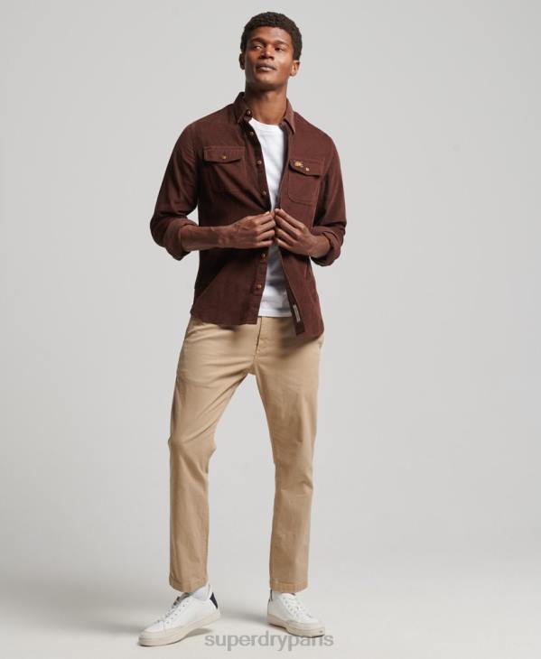 Superdry Hommes chemise Trailsman en velours côtelé D64Z224 vêtements brun