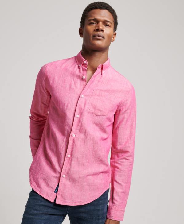 Superdry Hommes chemise boutonnée en lin studios en coton biologique D64Z133 vêtements rose