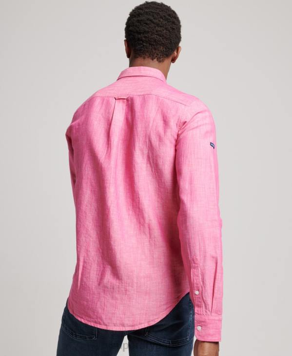 Superdry Hommes chemise boutonnée en lin studios en coton biologique D64Z133 vêtements rose