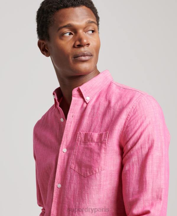Superdry Hommes chemise boutonnée en lin studios en coton biologique D64Z133 vêtements rose