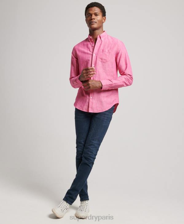 Superdry Hommes chemise boutonnée en lin studios en coton biologique D64Z133 vêtements rose