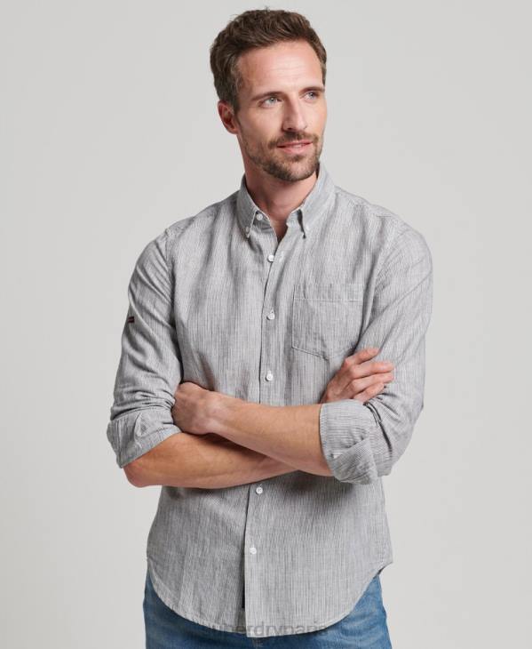 Superdry Hommes chemise boutonnée en lin studios en coton biologique D64Z136 vêtements gris clair