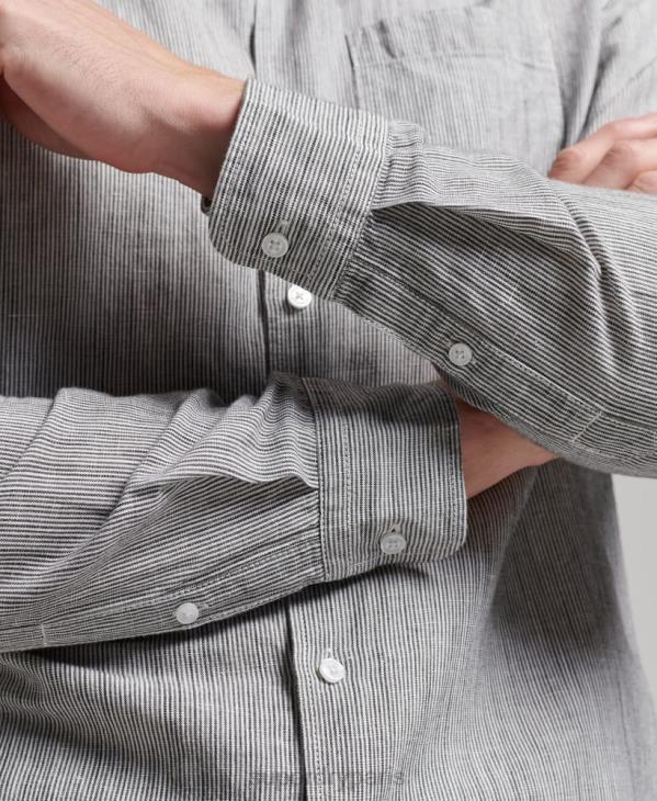 Superdry Hommes chemise boutonnée en lin studios en coton biologique D64Z136 vêtements gris clair