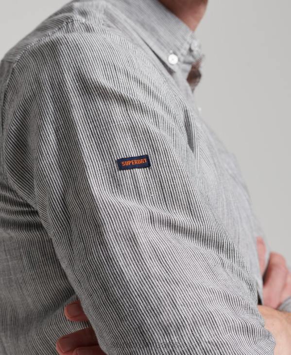 Superdry Hommes chemise boutonnée en lin studios en coton biologique D64Z136 vêtements gris clair