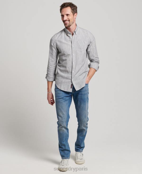 Superdry Hommes chemise boutonnée en lin studios en coton biologique D64Z136 vêtements gris clair