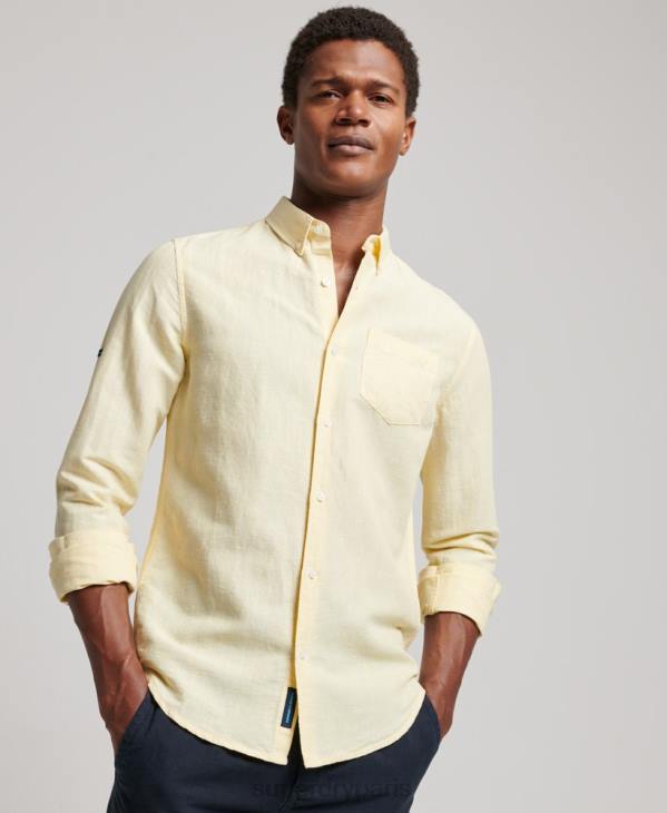 Superdry Hommes chemise boutonnée en lin studios en coton biologique D64Z183 vêtements jaune