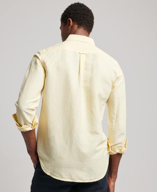 Superdry Hommes chemise boutonnée en lin studios en coton biologique D64Z183 vêtements jaune