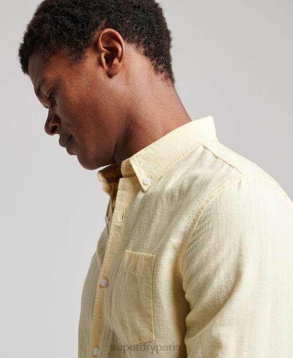 Superdry Hommes chemise boutonnée en lin studios en coton biologique D64Z183 vêtements jaune