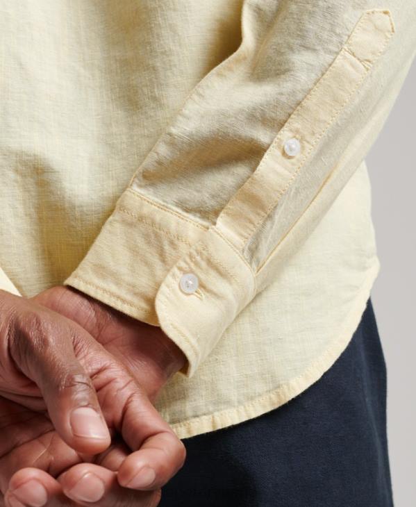 Superdry Hommes chemise boutonnée en lin studios en coton biologique D64Z183 vêtements jaune