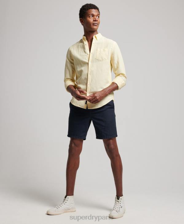 Superdry Hommes chemise boutonnée en lin studios en coton biologique D64Z183 vêtements jaune