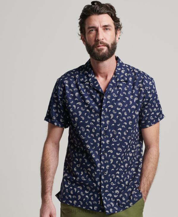 Superdry Hommes chemise à col ouvert D64Z130 vêtements marine