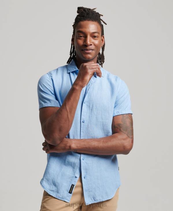 Superdry Hommes chemise décontractée en lin studios D64Z16 vêtements bleu
