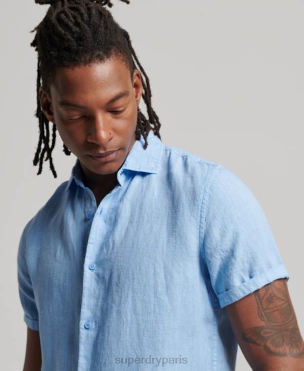 Superdry Hommes chemise décontractée en lin studios D64Z16 vêtements bleu